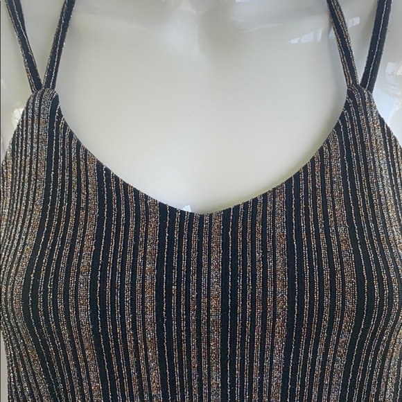 Express - Crop Black & Gold Glitter Stripe Tank Top Size XS - Picture 2 of 7